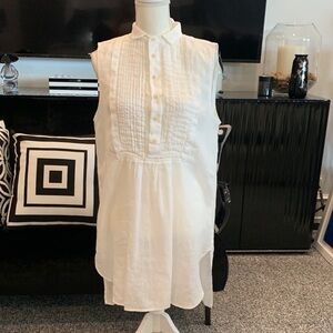 Sleeveless White Pintuck Collar Tunic.  XS.  Used as a cover up